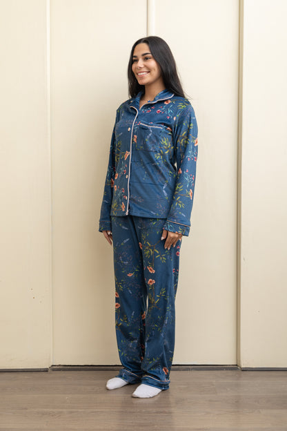 Dark Blue Velvet-Touch Pajama - Cozy Luxury
