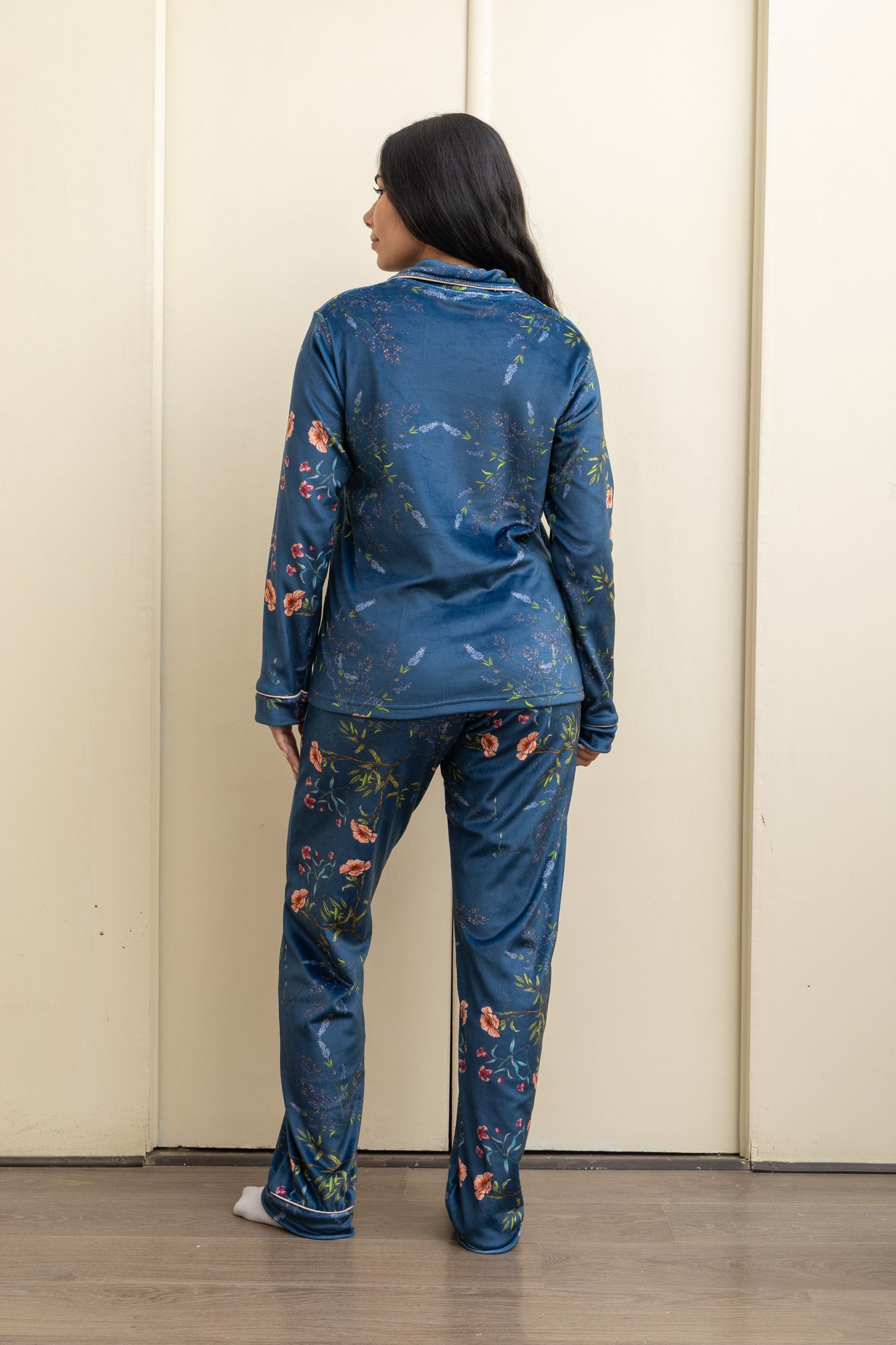 Dark Blue Velvet-Touch Pajama - Cozy Luxury