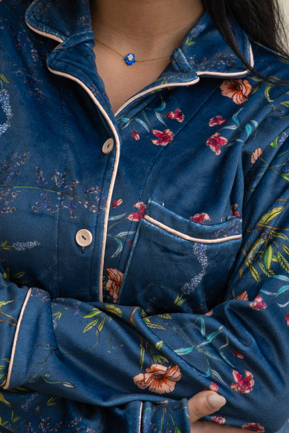 Dark Blue Velvet-Touch Pajama - Cozy Luxury