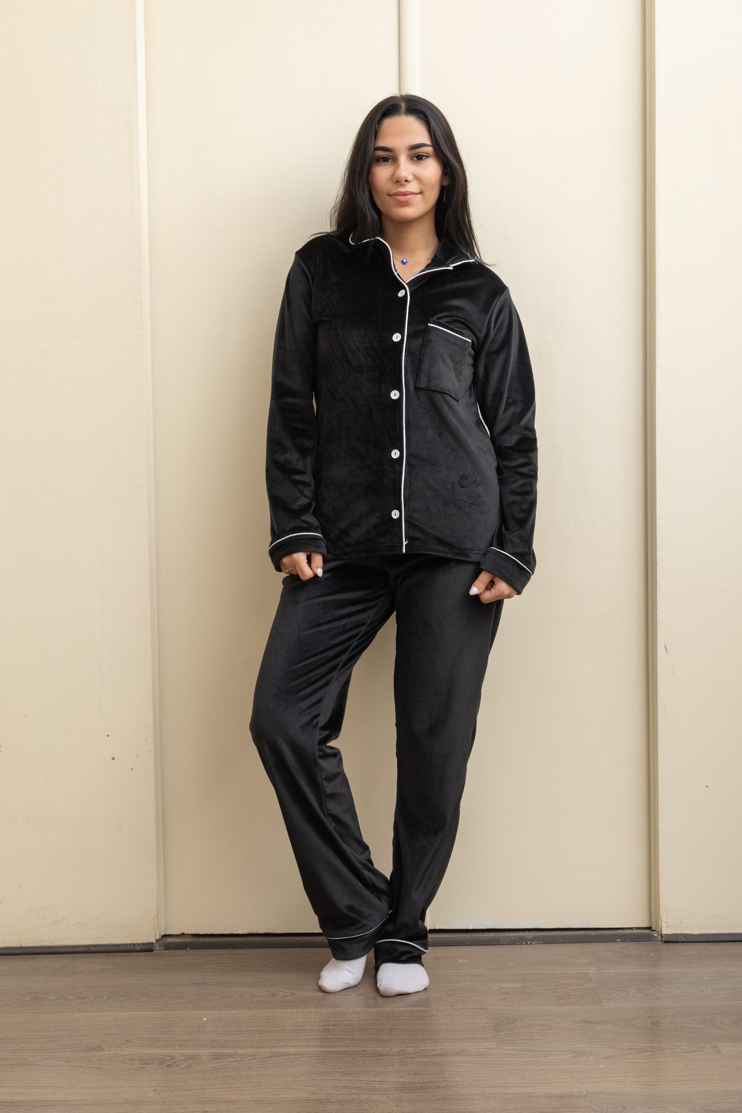 Plain Black Velvet-Touch Pajama