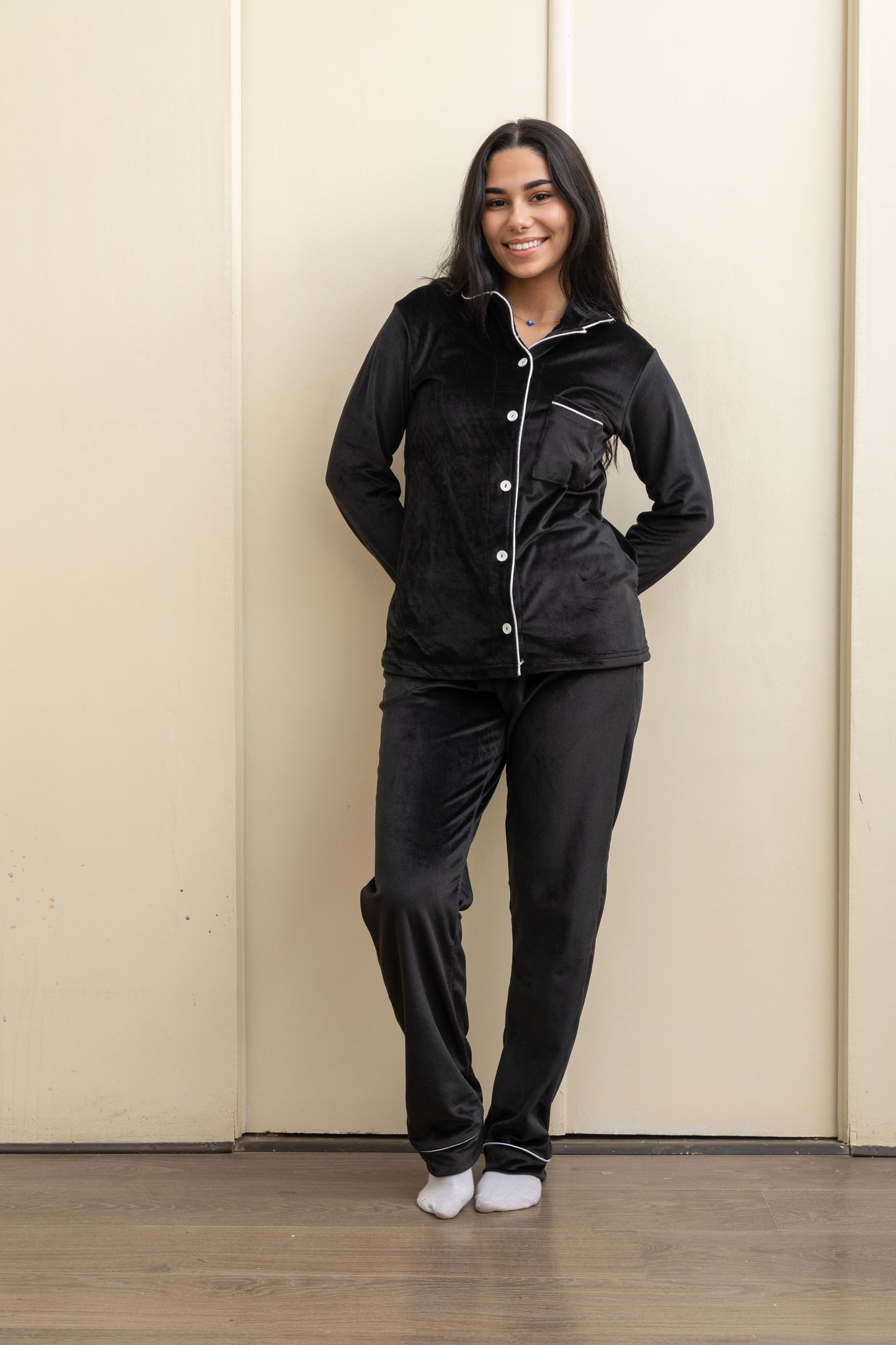 Plain Black Velvet-Touch Pajama