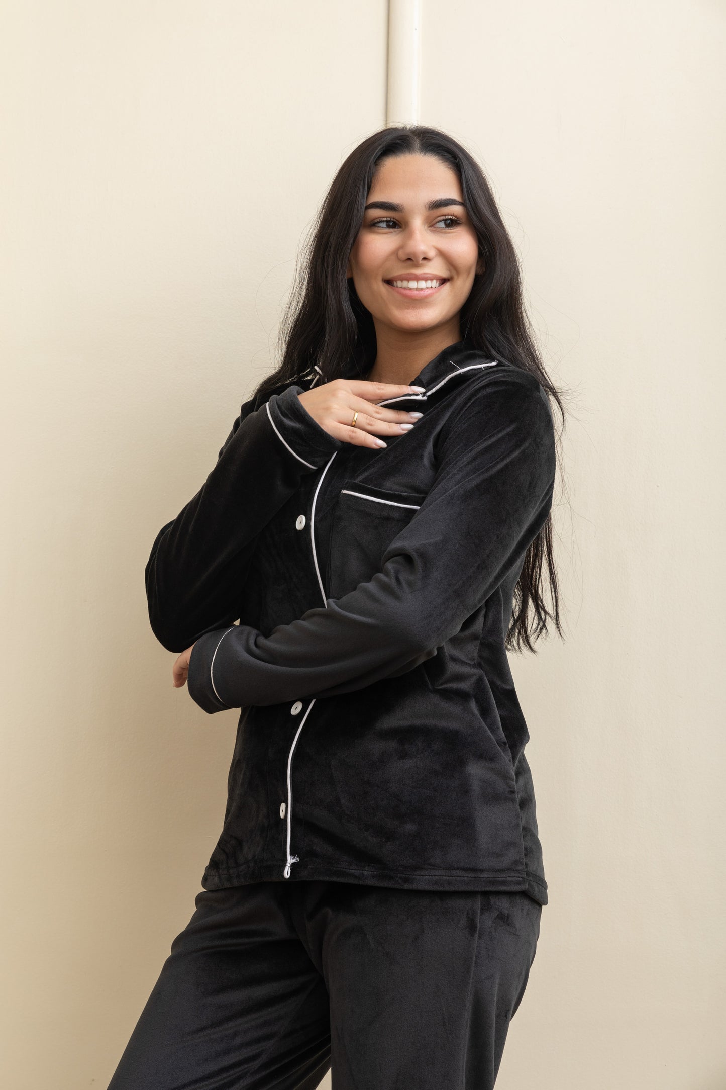Plain Black Velvet-Touch Pajama