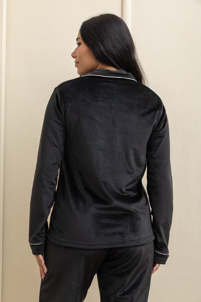 Plain Black Velvet-Touch Pajama