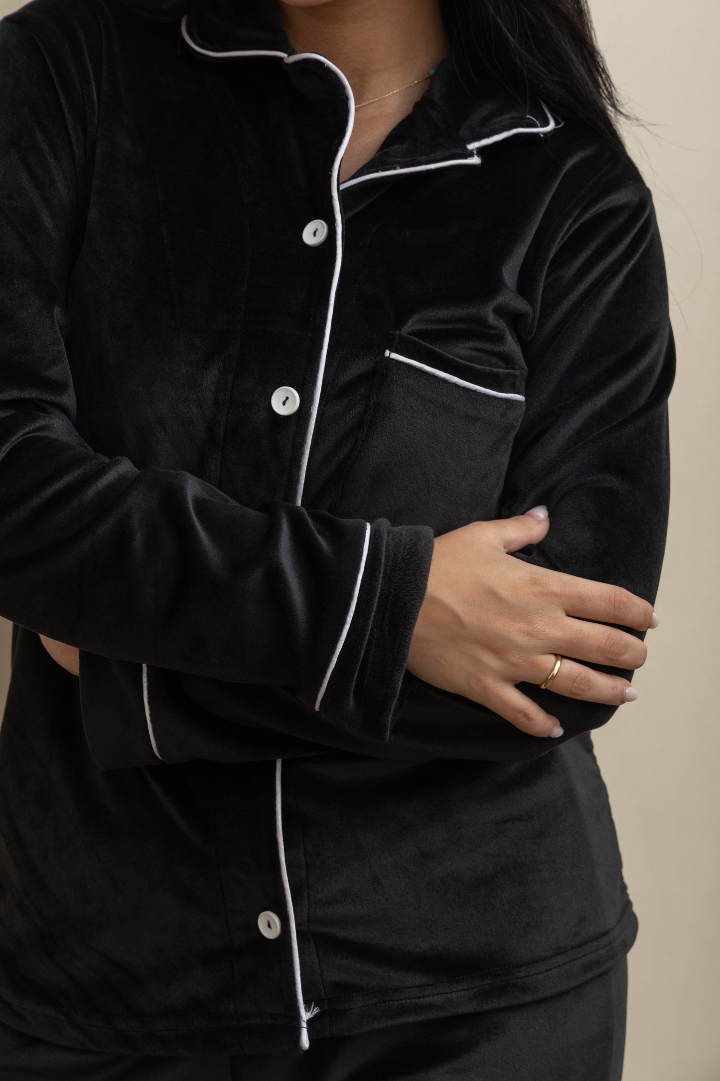 Plain Black Velvet-Touch Pajama