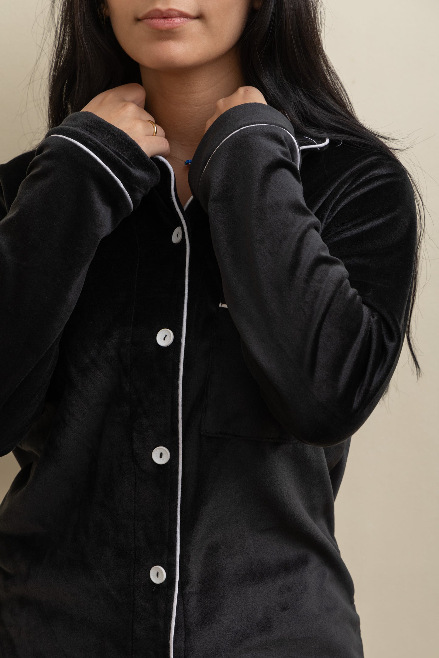 Plain Black Velvet-Touch Pajama