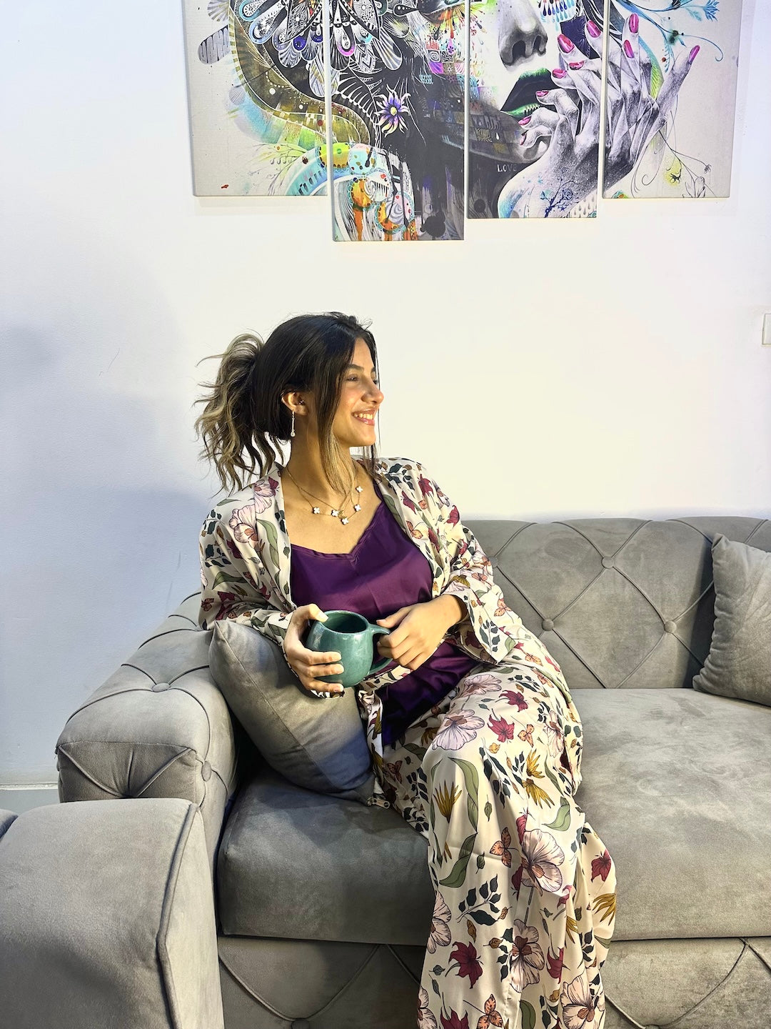 Shiny, soft, and joyful—this 4-piece satin pajama set is self-love in clothing form.