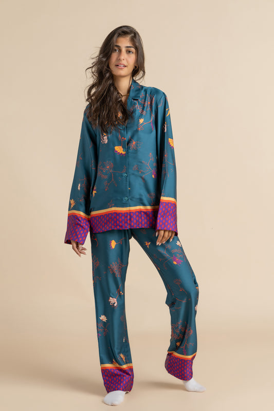 Playful Elegance Buttoned Pajama Set