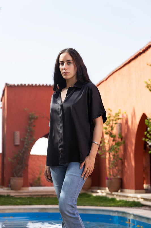 Black Shine On Satin Blouse