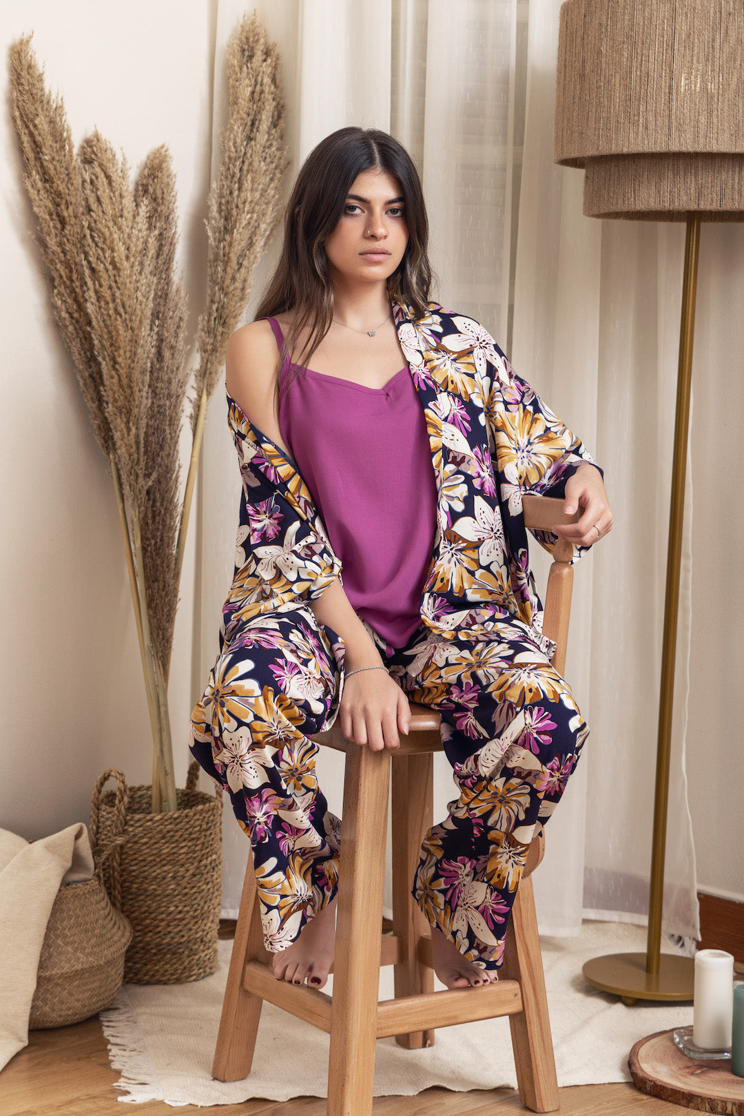 Kimono PJ Set Strap Top - Dark Blue