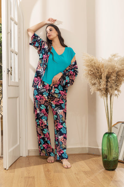 Kimono PJ Half Sleeve Top - Dark Blue - Callista