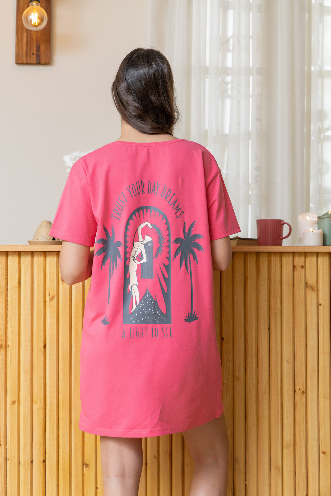 Fuschia Half sleeve Nightshirt - Callista