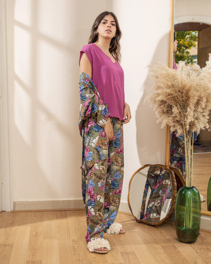 Kimono PJ Half Sleeve Top - Olive - Callista