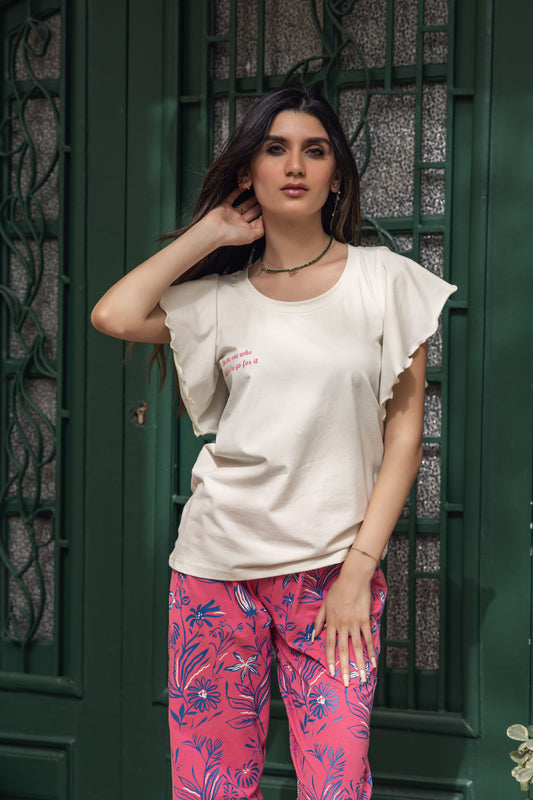 Off-White Top and Pants Pajama