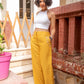 Embroidered Linen Pants - Mustard