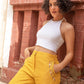 Embroidered Linen Pants - Mustard