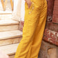 Embroidered Linen Pants - Mustard