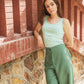 Embroidered Linen Pants - Olive