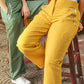 Embroidered Linen Pants - Mustard