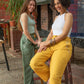 Embroidered Linen Pants - Olive