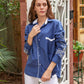 Embroidered Long Sleeve Buttoned Shirt - Dark Blue
