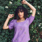 Purple Puff Sleeve Embroidered Top