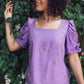 Purple Puff Sleeve Embroidered Top