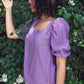 Purple Puff Sleeve Embroidered Top