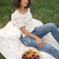 White Puff Sleeve Embroidered Top