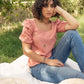 Cashmere Puff Sleeve Embroidered Top