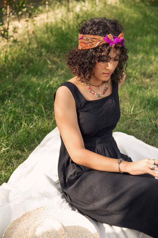 Black Sleeveless Embroidered Sundress