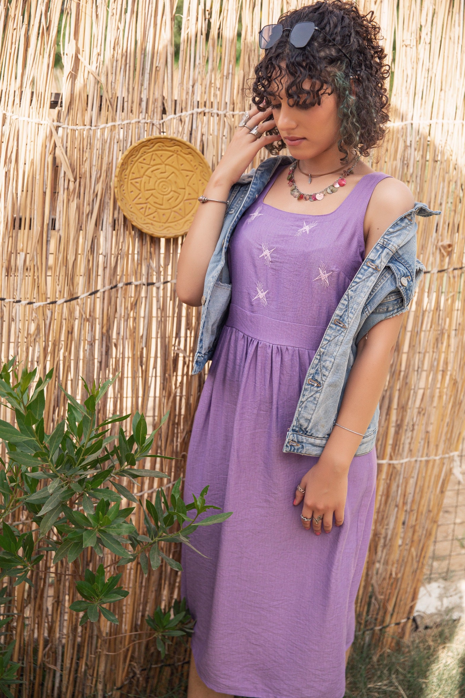 Purple Sleeveless Embroidered Sundress - Callista