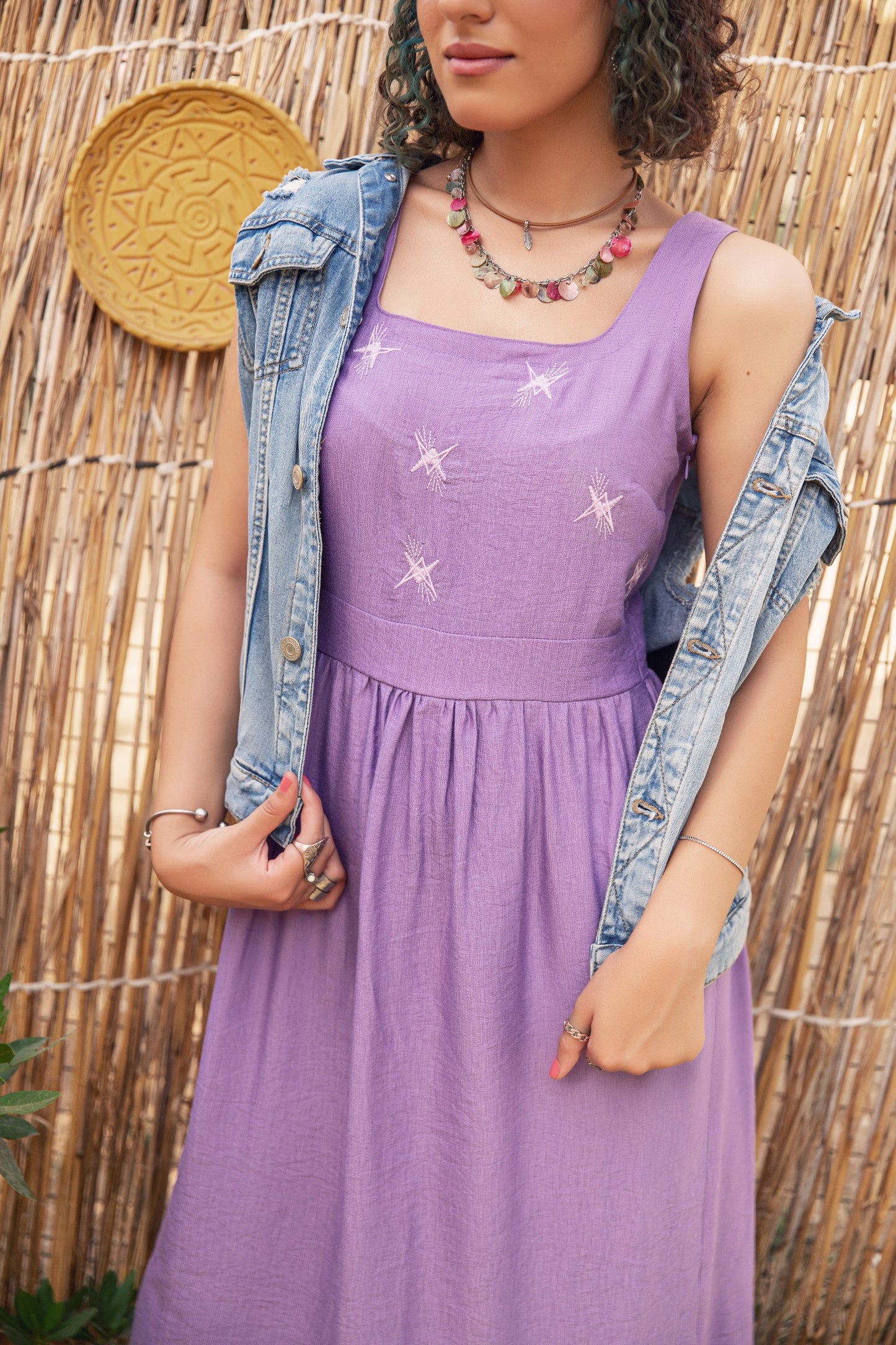 Purple Sleeveless Embroidered Sundress - Callista