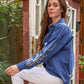 Embroidered Long Sleeve Buttoned Shirt - Dark Blue
