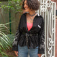 Embroidered Long Sleeve Buttoned Shirt - Black