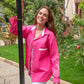 Embroidered Long Sleeve Buttoned Shirt - Fuchsia