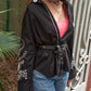 Embroidered Long Sleeve Buttoned Shirt - Black