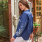 Embroidered Long Sleeve Buttoned Shirt - Dark Blue