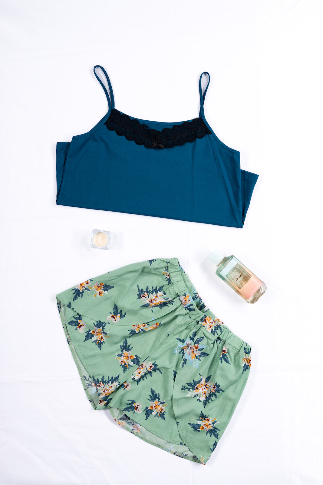 Floral Pyjama (Top-Overlap Shorts) - Petroleum - Callista