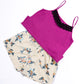 Floral Pyjama (Top-Overlap Shorts) - Mauve