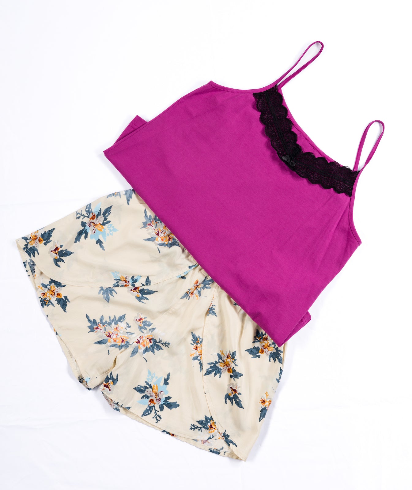 Floral Pyjama (Top-Overlap Shorts) - Mauve
