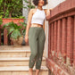 Olive Casual Embroidered Pant