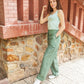 Embroidered Linen Pants - Olive